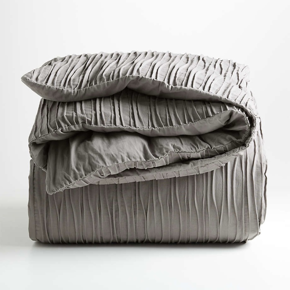 Crate & Barrel Belamy Queen Nickel Pleated Duvet Cover.